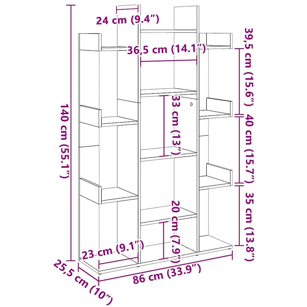 vidaXL 13 Shelf Smoked Oak Bookcase Image 9