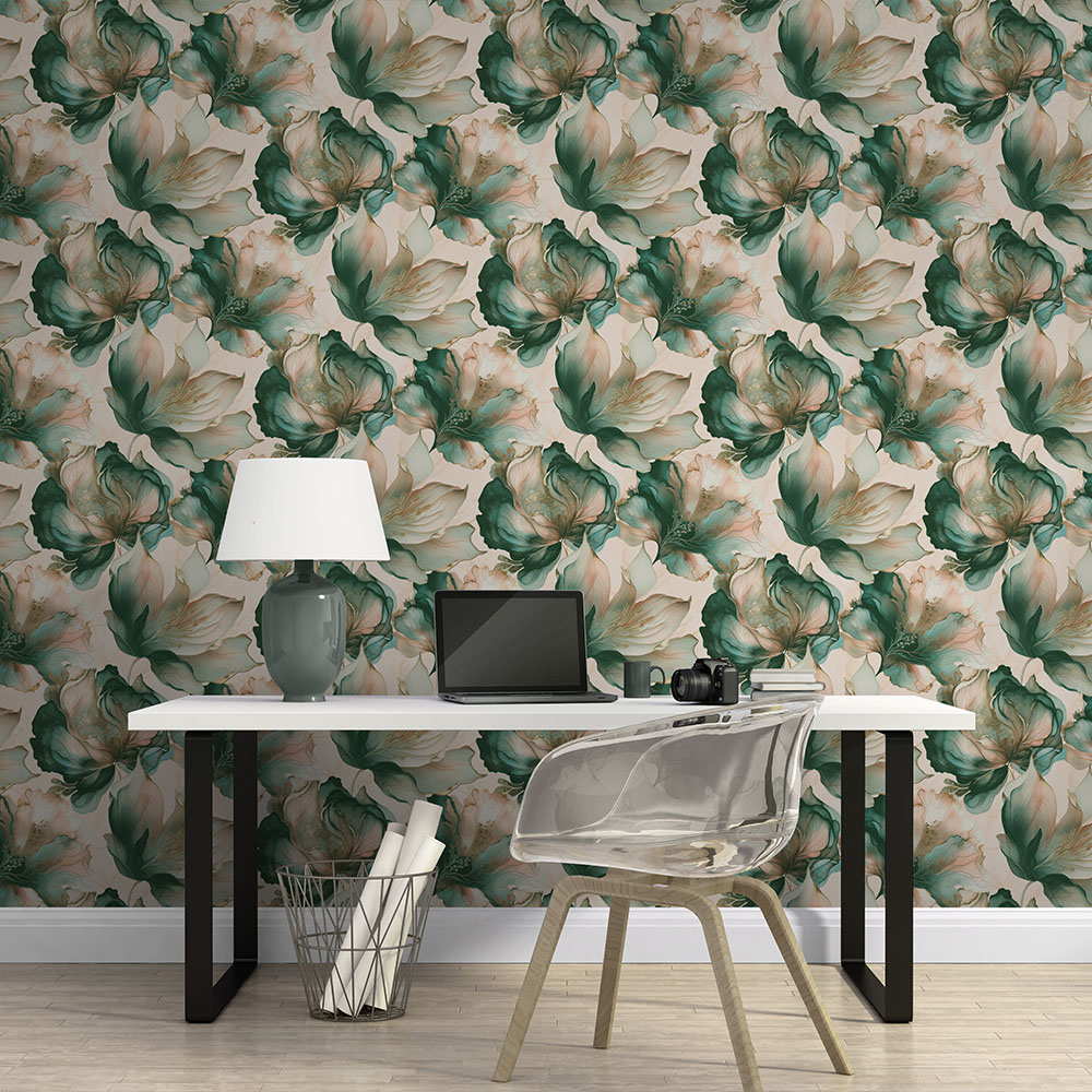 Muriva Elysian Floral Coral and Teal Wallpaper Image 4