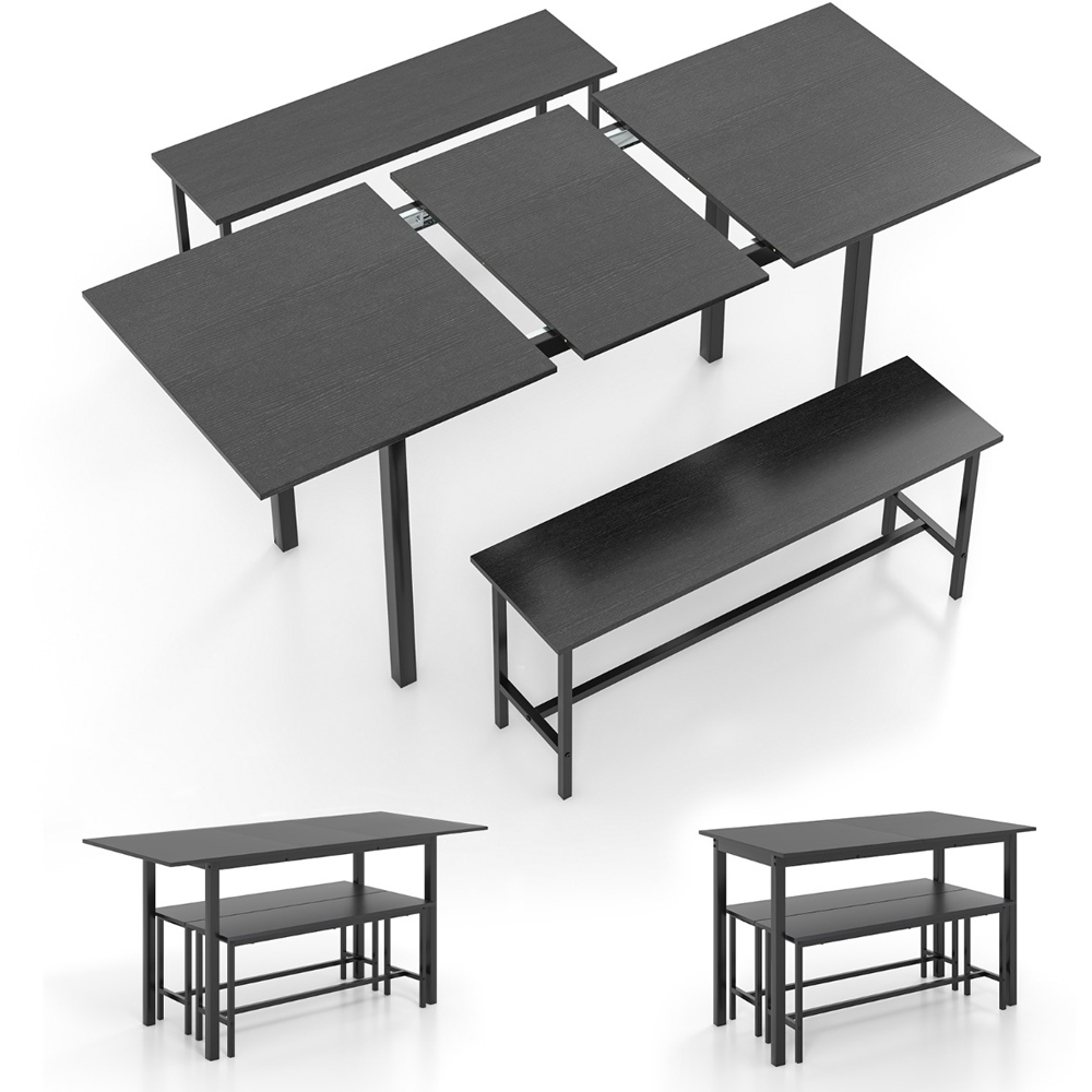 Costway 6 Seater Extending Dining Bench Set Black Image 2