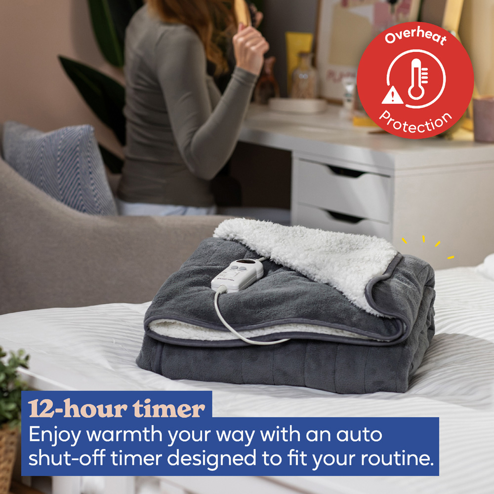 Russell Hobbs Grey Sherpa and Microfleece Heated Throw with Controller 130 x 180cm Image 2