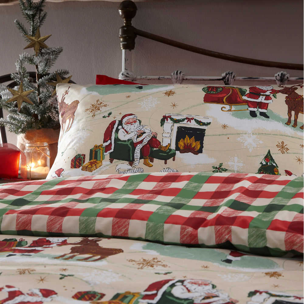 furn. Double Multicolour Jolly Santa Christmas Duvet Cover Set Image 2