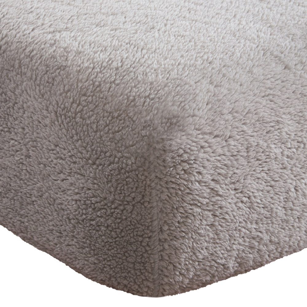 Double Silver Teddy Fleece Fitted Sheet Image 1
