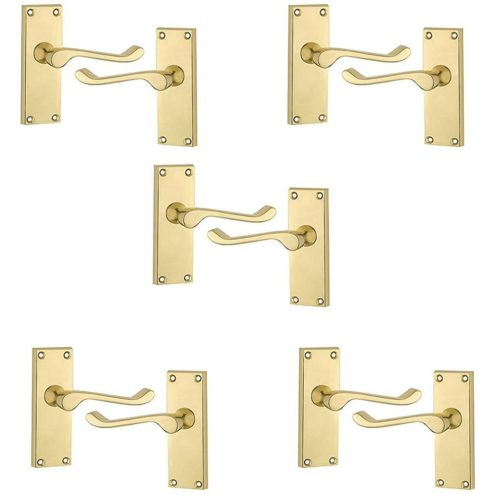 Golden Grace Victorian Scroll Polished Brass Door Handles Set 5 Pack Image