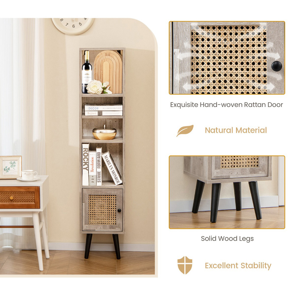 Costway Single Door 4 Shelf Grey Slim Wooden Cabinet Image 7