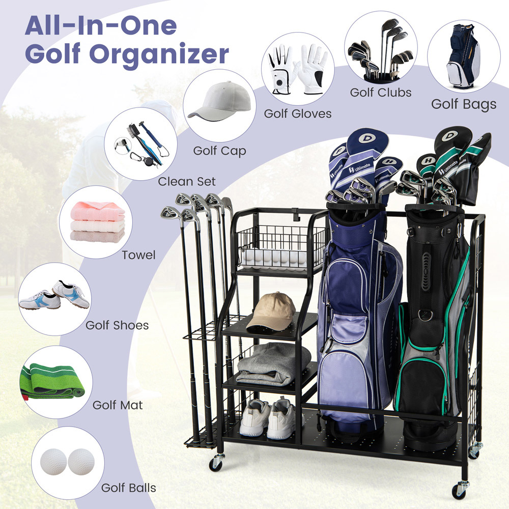 Costway 5 in 1 Black Golf Bag Storage Organizer with Storage Basket Image 7