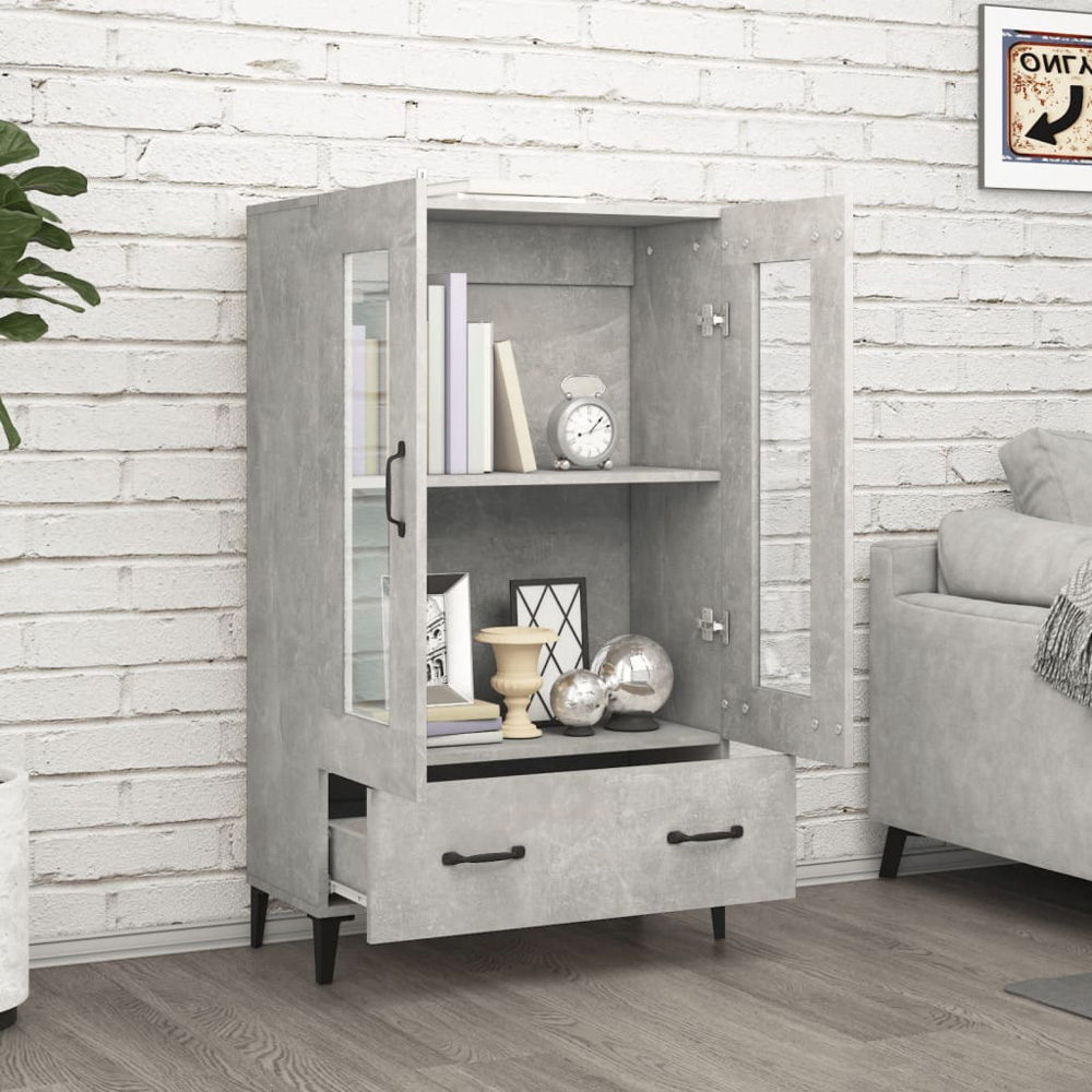 vidaXL 2 Glass Door Single Drawer Concrete Grey Highboard Image 3