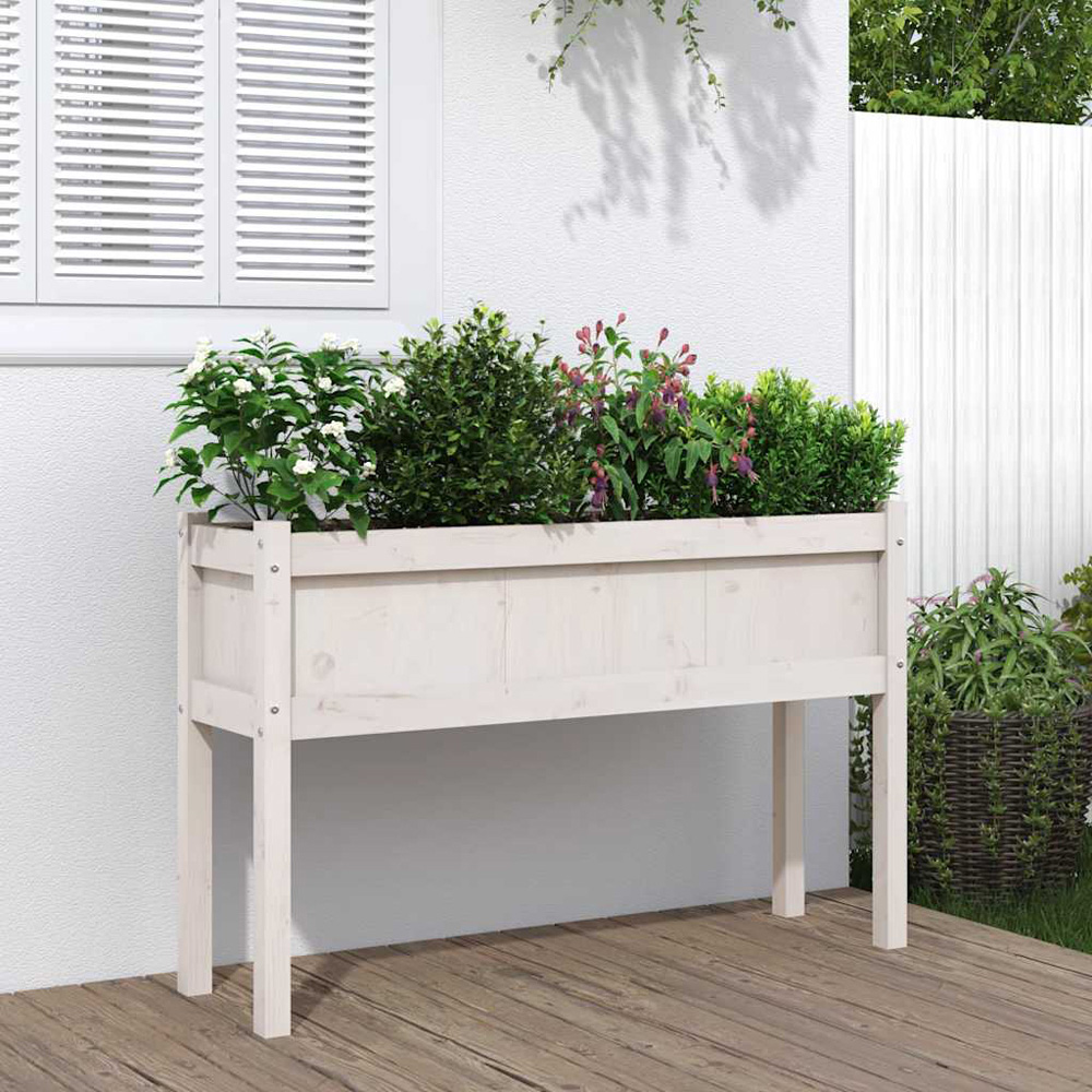 vidaXL White Pine Wood Garden Planter with Legs 70 x 110 x 31cm Image 2
