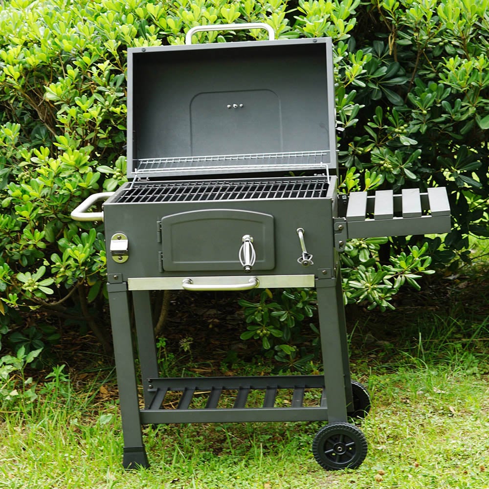 Eurotrade Black Rectangular Garden Charcoal Barbeque Grill with Trolley Wheels Image 5