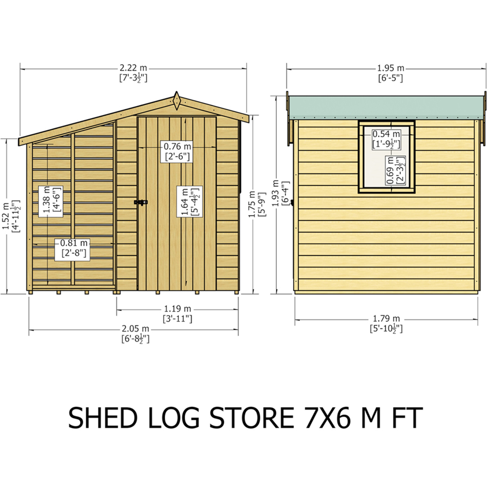 Shire 6 x 6ft Pressure Treated Wooden Apex Shed with Log Store Image 7