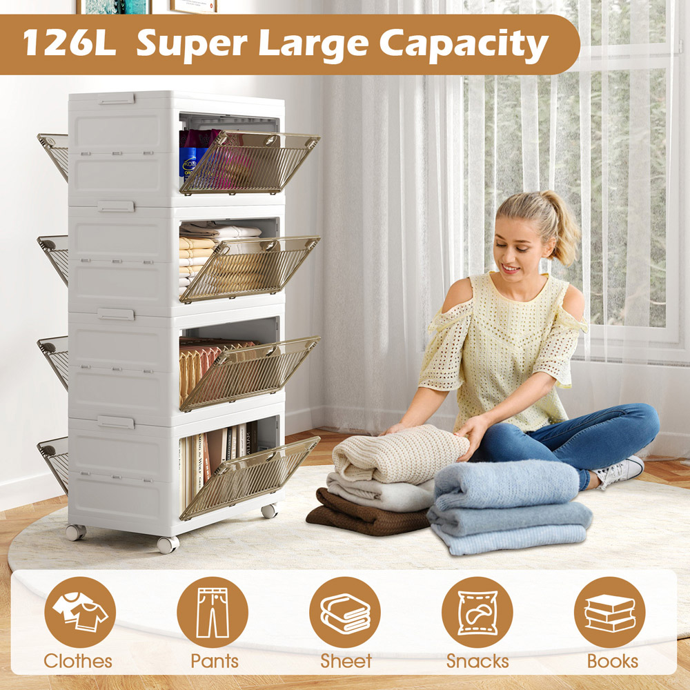 Costway 4 Door White Stackable Storage Bins Image 4