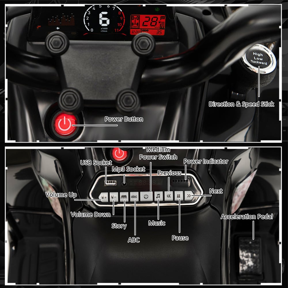 Costway Black Electric Powered Kids Ride On ATV 12V Image 8
