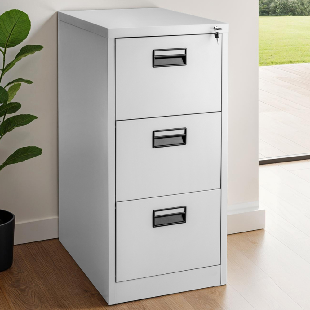 tectake 3 Drawer Grey Filing Cabinet Image 1