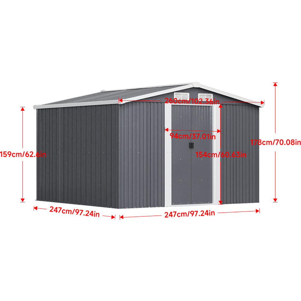 Living and Home 8 x 8ft Charcoal Black Metal Garden Storage Shed Image 4