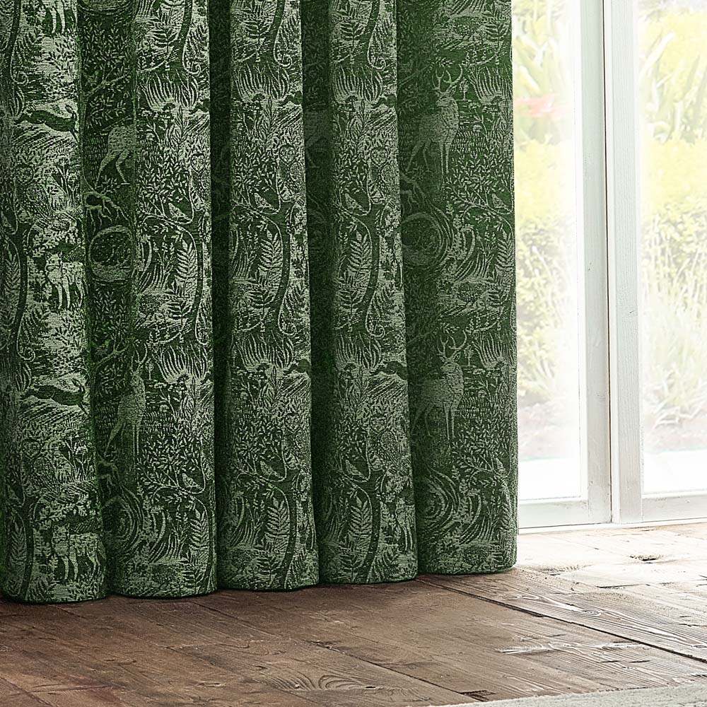 furn. Winter Woods Emerald Animal Chenille Eyelet Curtains 229 x 229cm Image 3