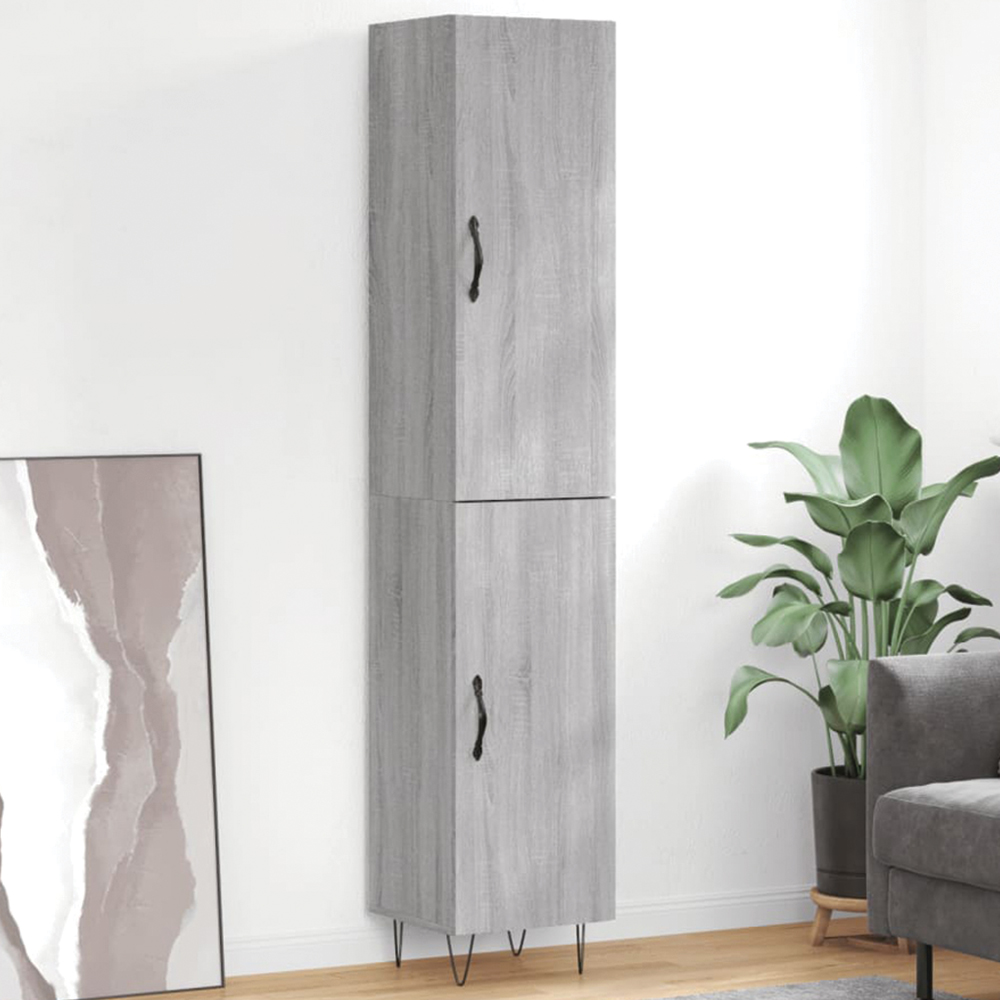 vidaXL 2 Door Grey Sonoma Tall Highboard with Metal Feet Image 1