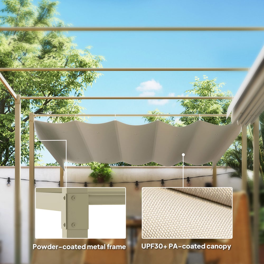 Outsunny 3 x 3m Khaki Garden Pergola with Retractable Roof Image 6