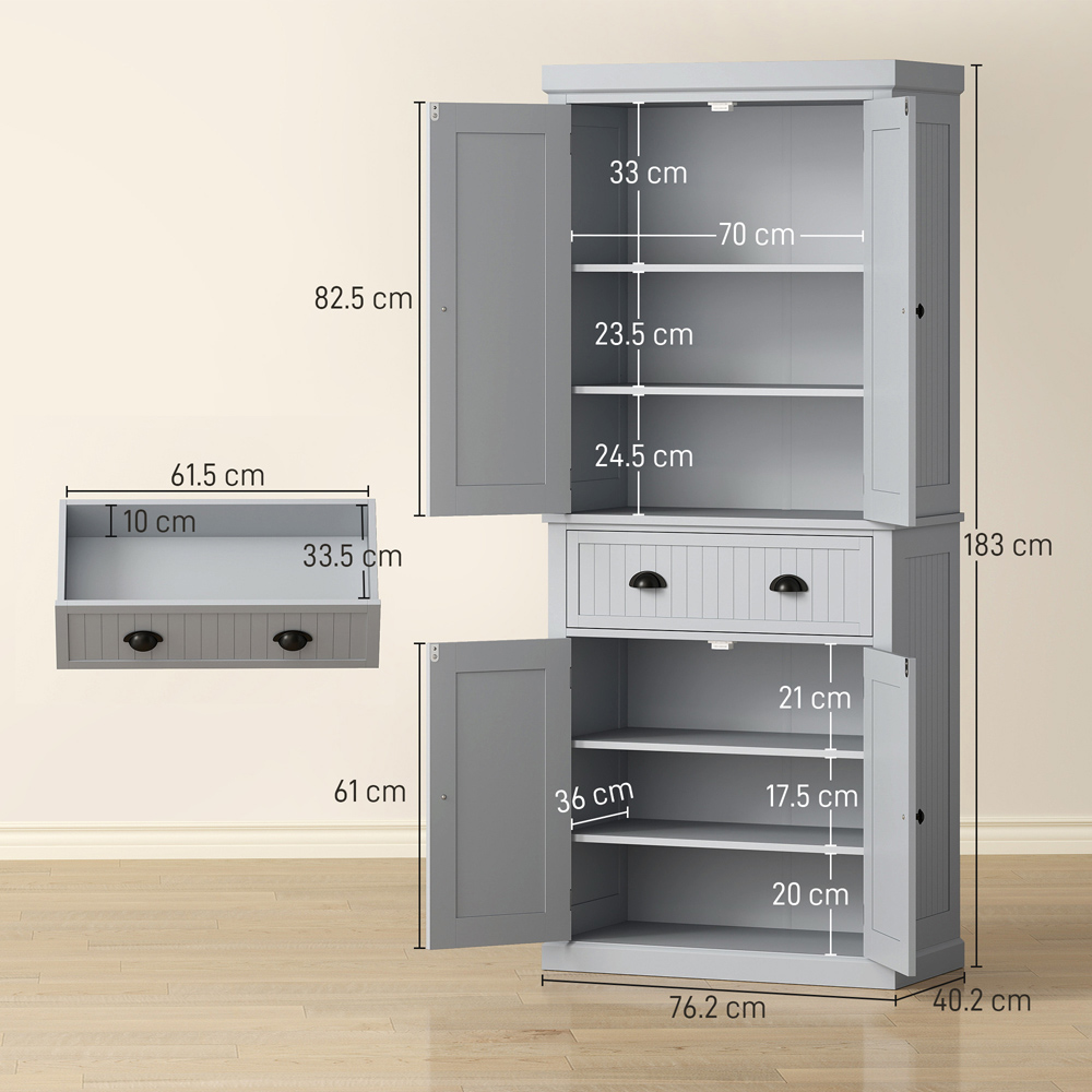 Portland 4 Door Single Drawer Grey Tall Kitchen Pantry Cupboard Image 9