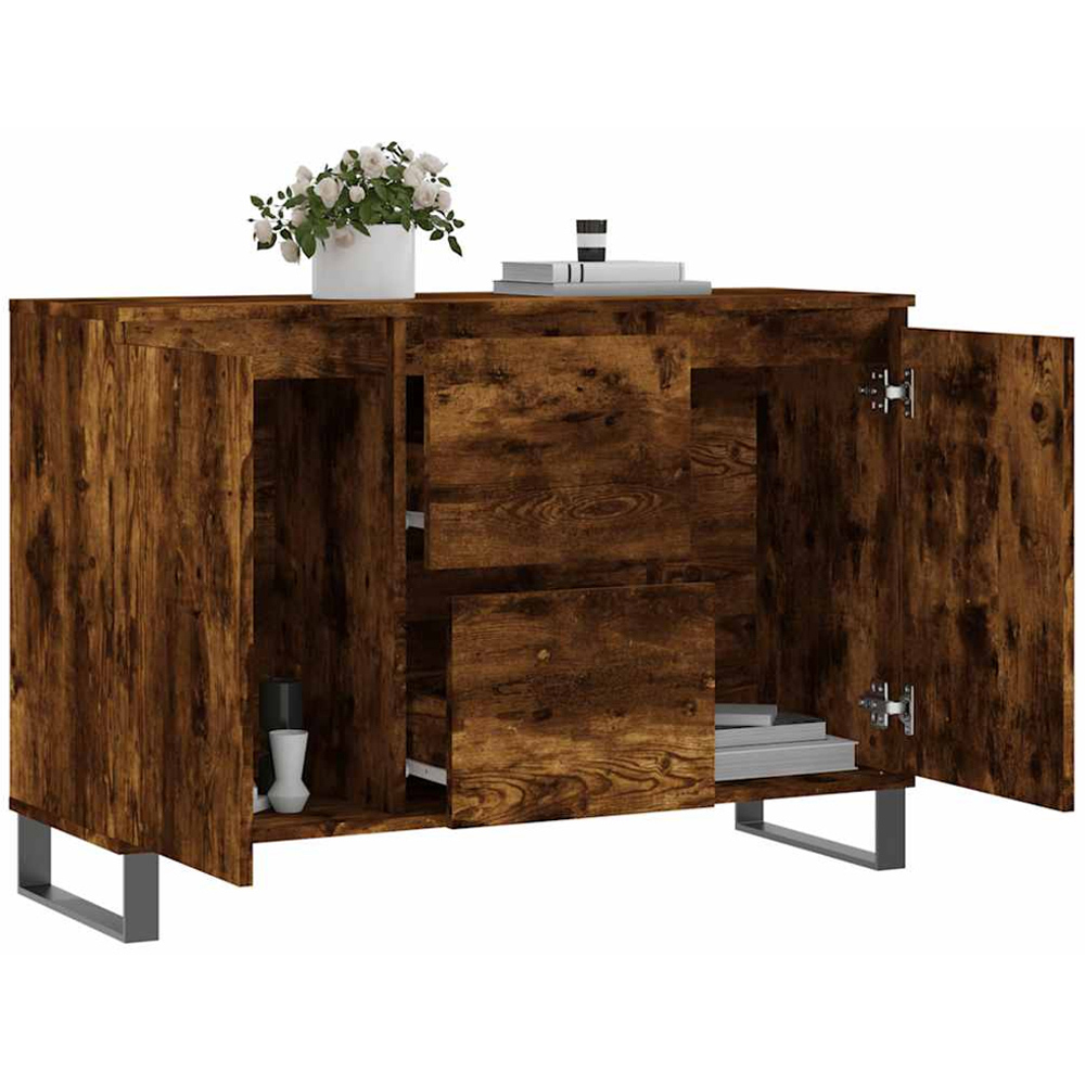 vidaXL 2 Door 2 Drawer Smoked Oak Sideboard Image 4