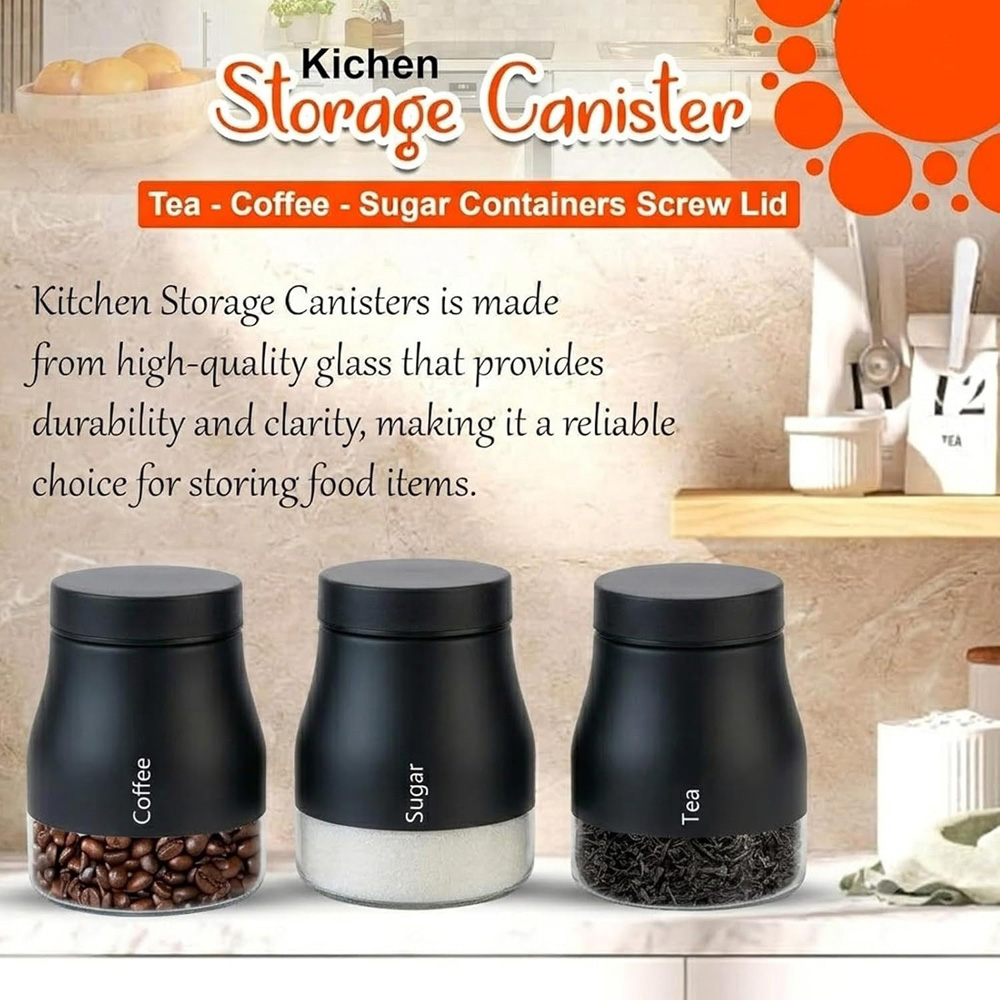 ATEK 3 Piece Black Kitchen Storage Canister Set Image 5