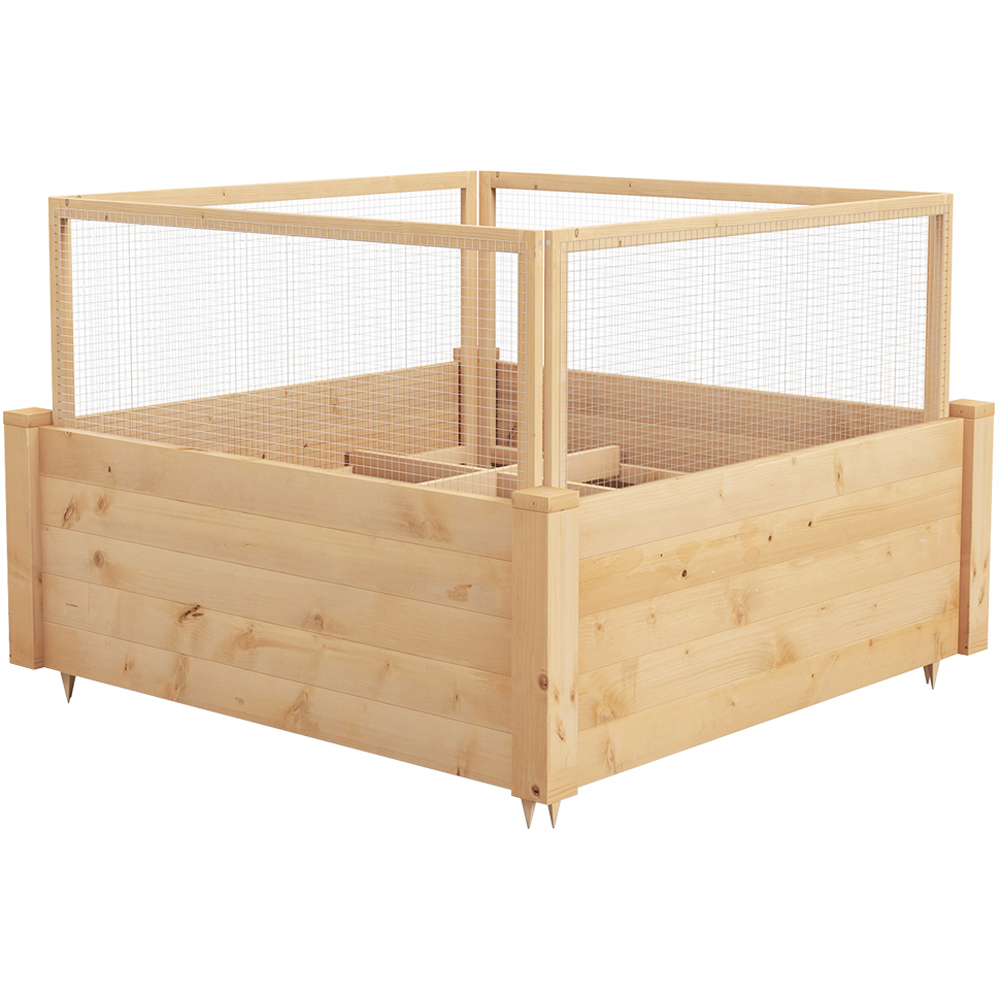 Costway Wooden Raised Garden Bed with Critter Guard Fence 95cm Image 1