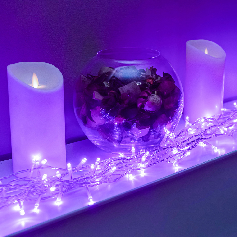 The Christmas Centre 120 Purple LED Multifunction Clear Cable String Light 19m Image 2