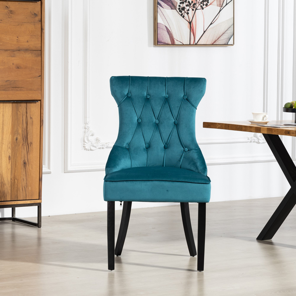 Artemis Home Genola Set of 2 Teal Velvet Fabric Dining Chair Image 2
