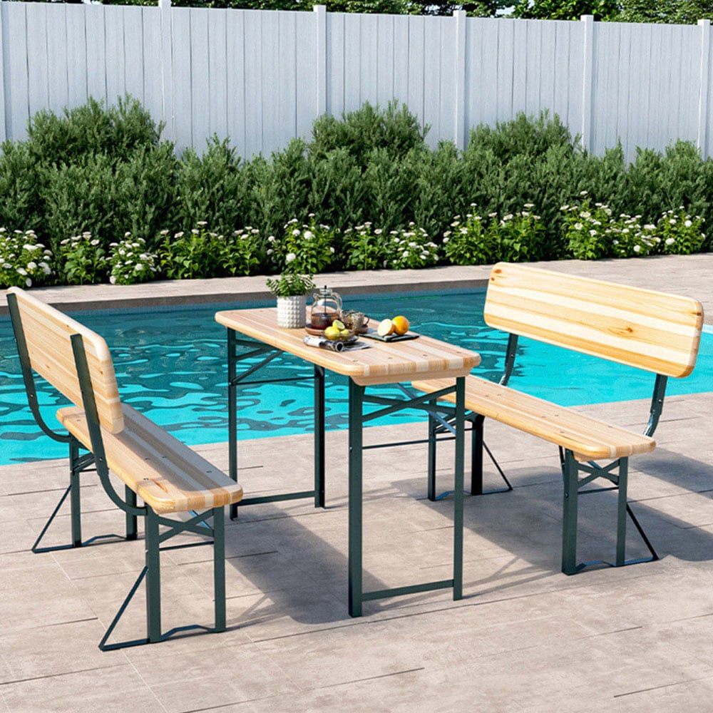 Living and Home 2 Seater Rustic Wooden Outdoor Table and Bench Set Image 1