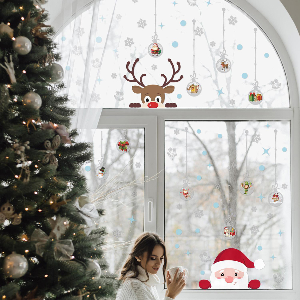 Walplus Santa and Rudolph with Baubles Double-Sided Christmas Window Stickers 83 Piece Image 2