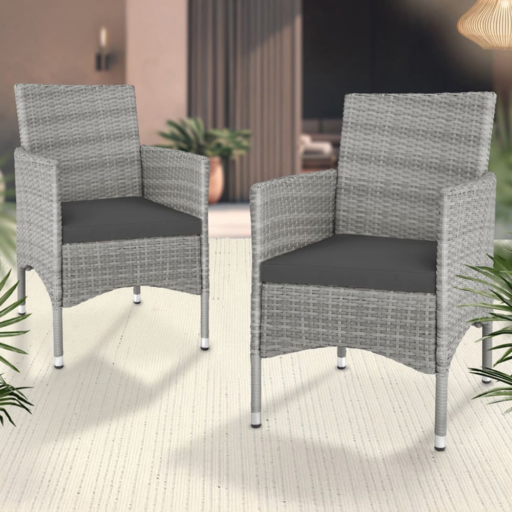 tectake Nantes Set of 2 Light Grey and Cream Polyrattan Garden Chair Image 1