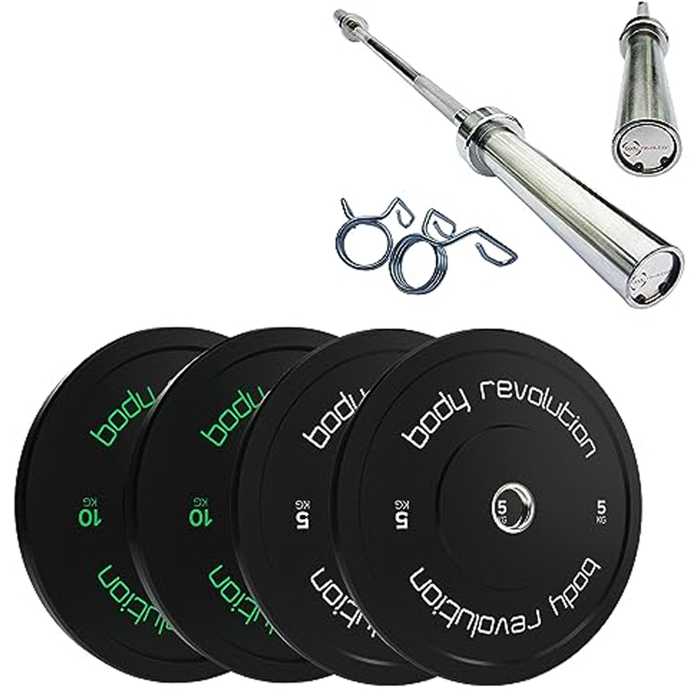 MonsterShop Olympic Weightlifting Bar and Bumper Plate Set 30kg Image 1