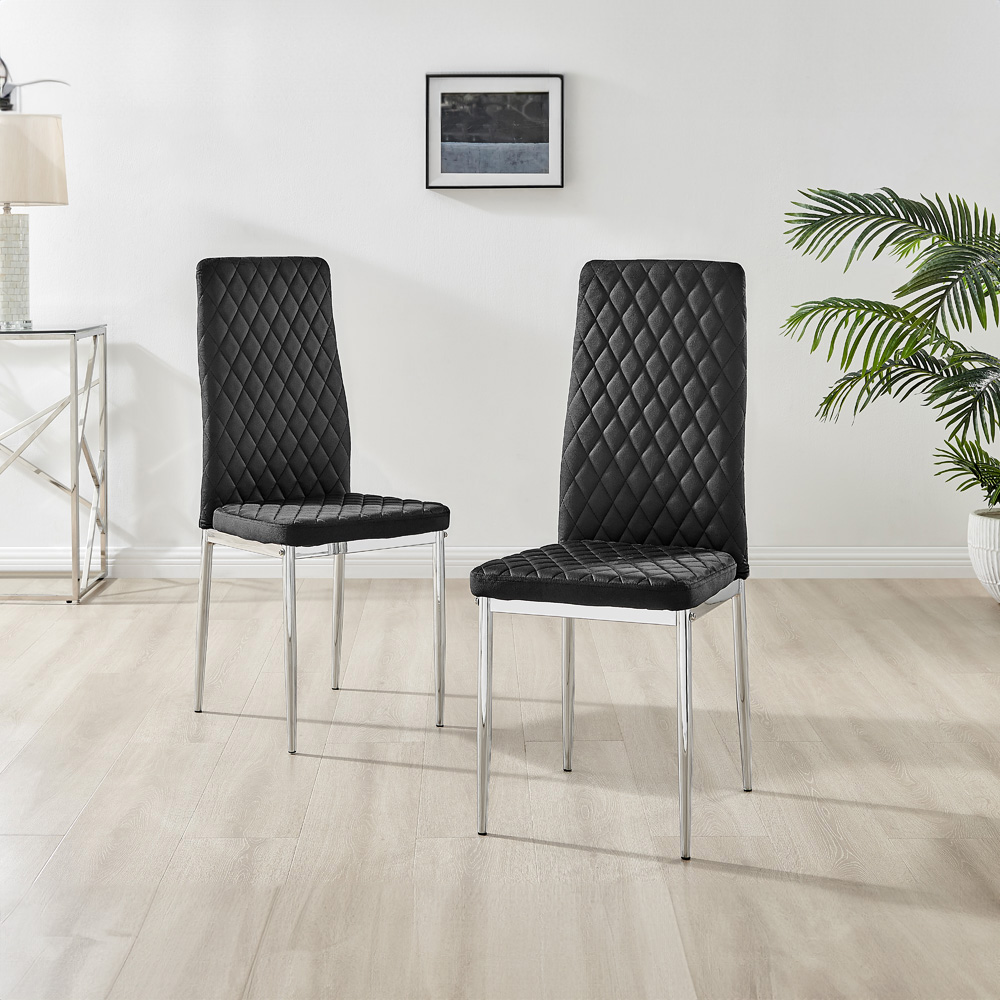 Furniturebox Arona Valera 4 Seater Round Dining Set Black and Chrome Image 3