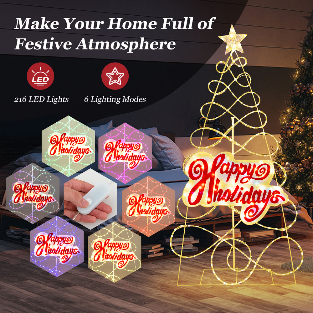 Costway 216 Warm LED Colour Changing Pre-Lit Artificial Christmas Tree 5ft Image 5