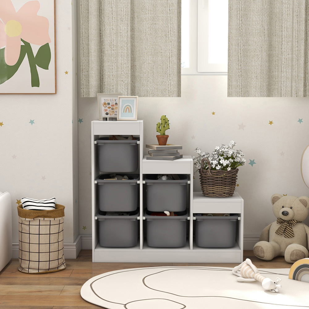 AIYAPLAY Kids Grey 3-Tier Toy Storage Unit with 6 Removable Bins Image 4