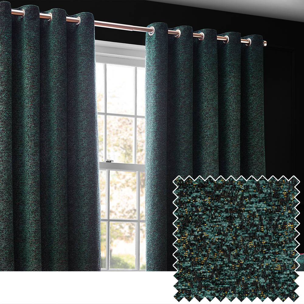 Paoletti Galaxy Emerald Chenille Eyelet Curtain 183 x 229cm Image 2