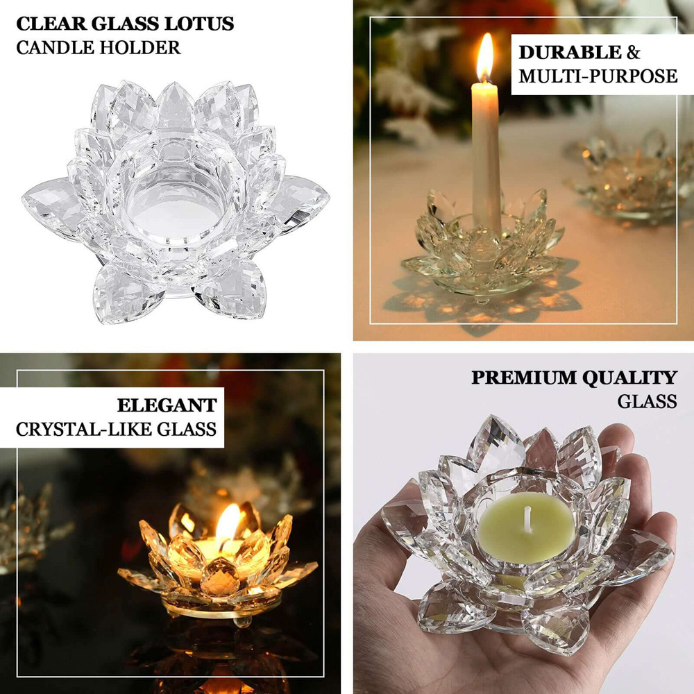 Avilo Multi-Faceted Crystal Glass Lotus Candle Holder Image 4