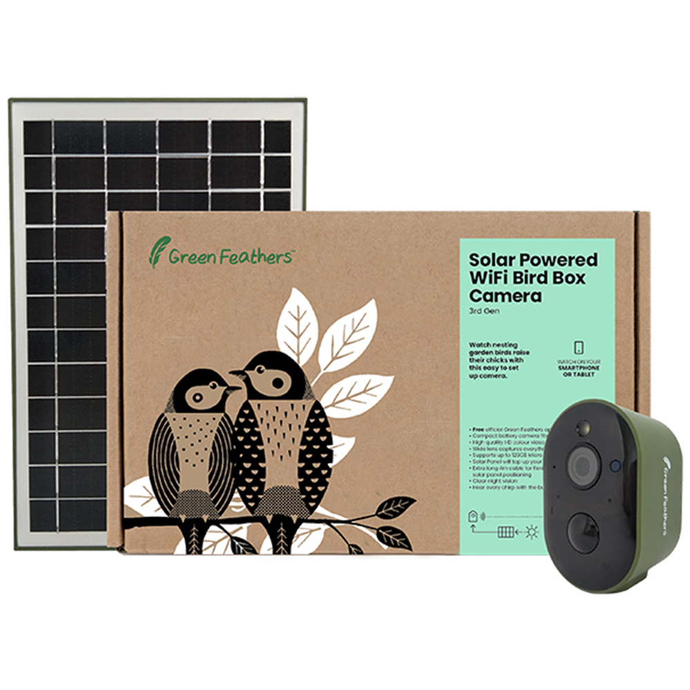 Green Feathers Solar Powered Wi Fi Bird Box Camera Image 1