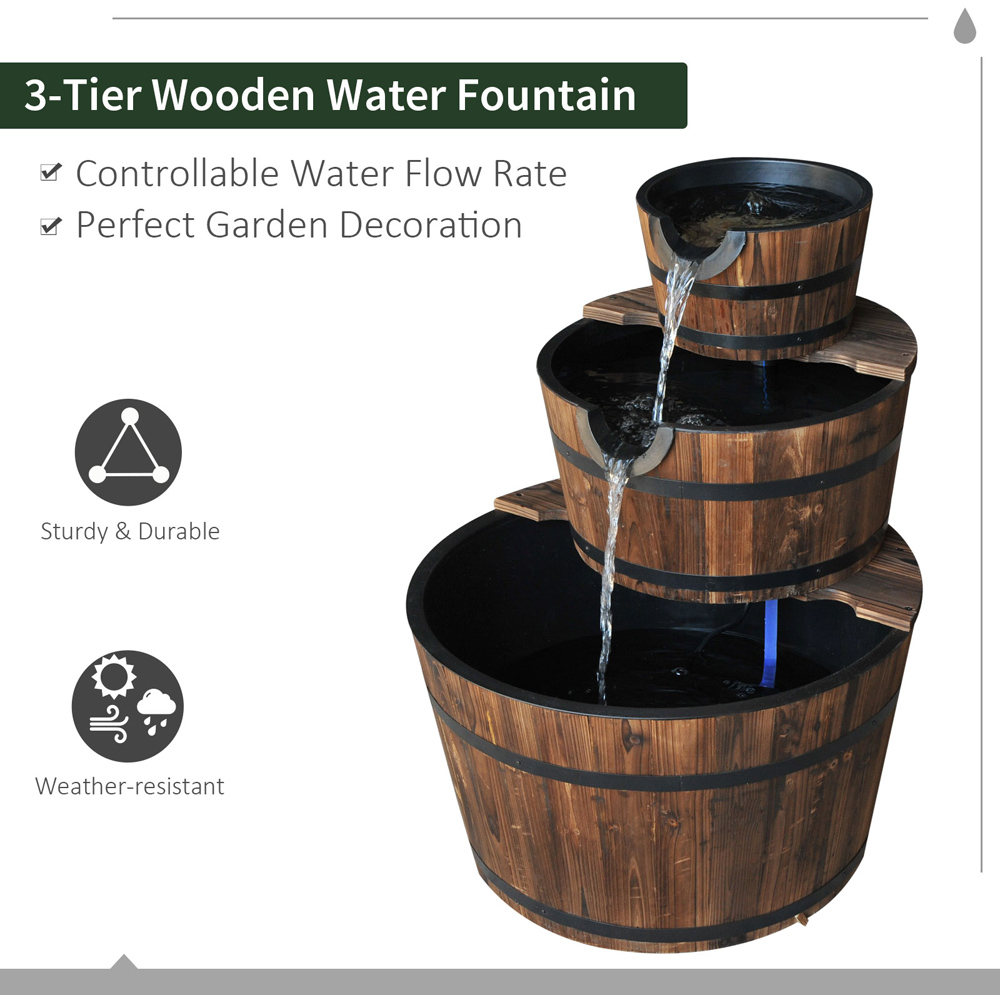 Outsunny 3 Tier Wooden Barrel Cascading Water Feature Image 4