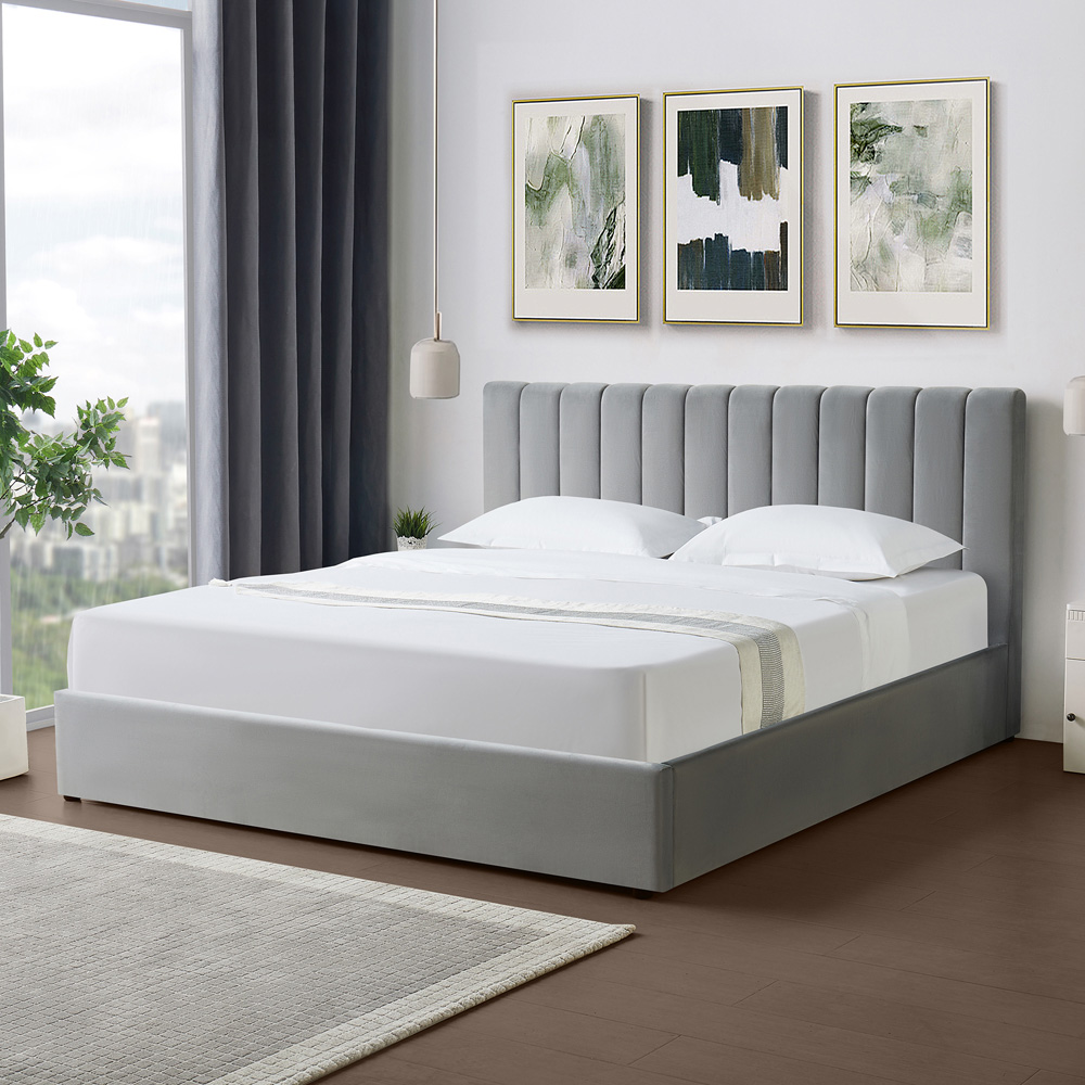 Brooklyn Corwin Super King Grey Velvet Ottoman Bed Image 2