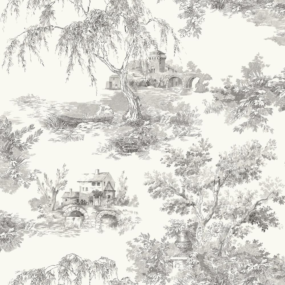 Grandeco French Vintage Toile Trees Grey Wallpaper Image 1