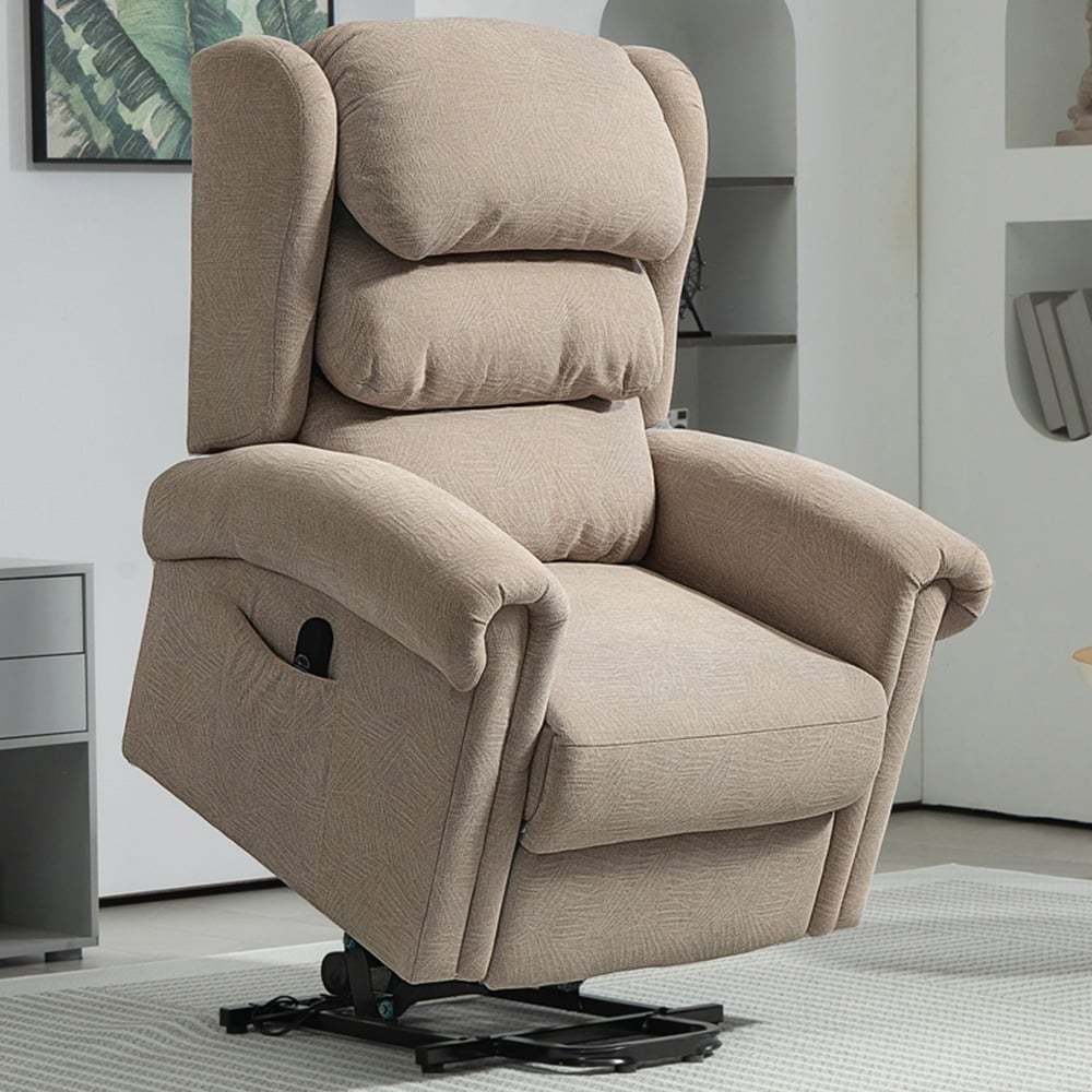 HOMCOM Khaki Velvet Electric Power Lift Elderly Recliner Armchair Image 1