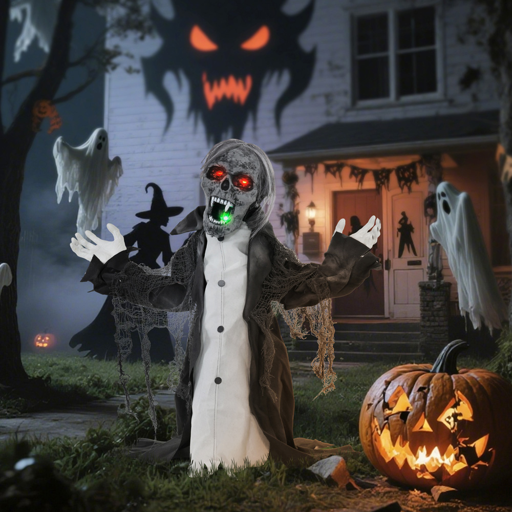 HOMCOM Voice Activated Animatronics Skeleton Halloween Decoration Image 4