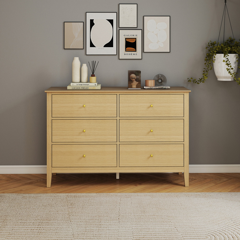 Core Products Henley 6 Drawer Oak Effect Double Wide Chest of Drawers Image 8