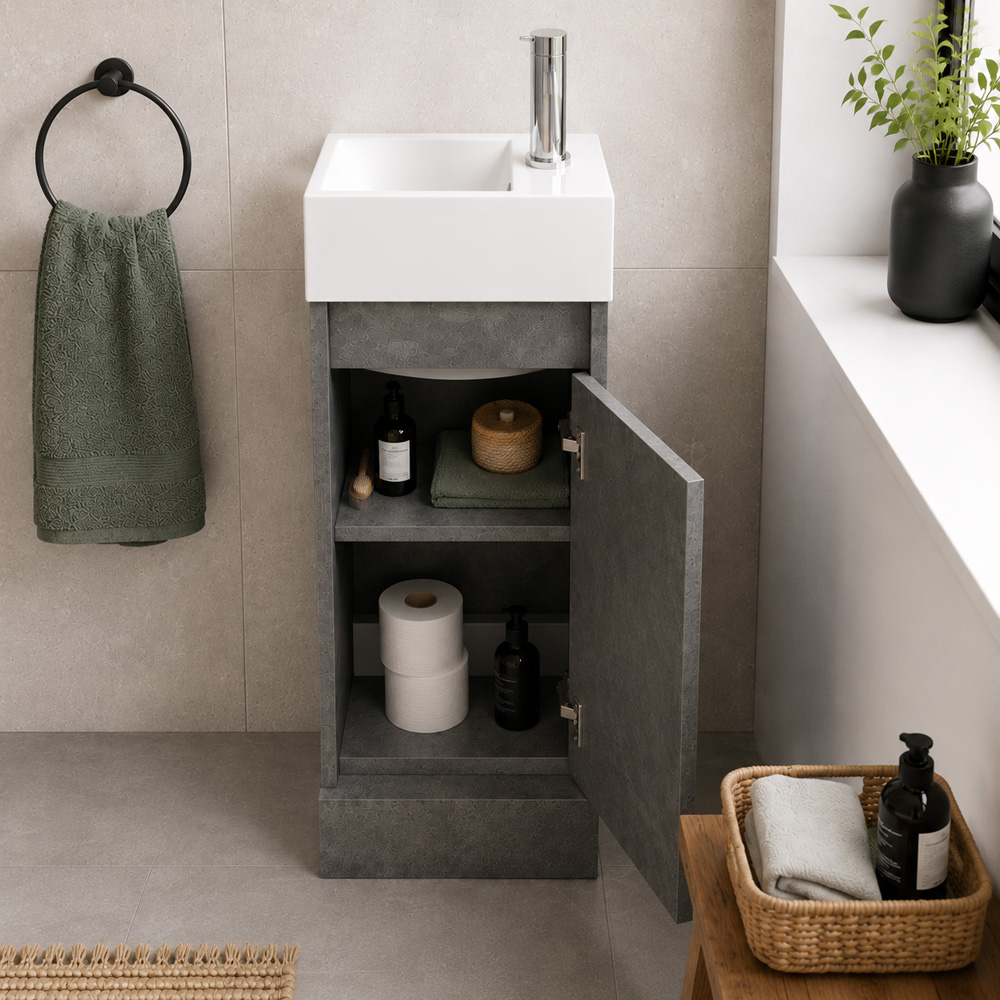 Go Bathrooms Concrete Compact Floor Standing Cloakroom Vanity Unit 390mm Image 3