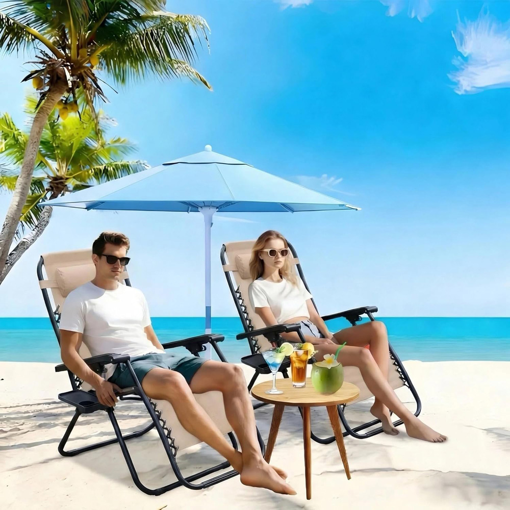 Alivio 2 Pack Beige Zero Gravity Reclining Sun Loungers Image 5