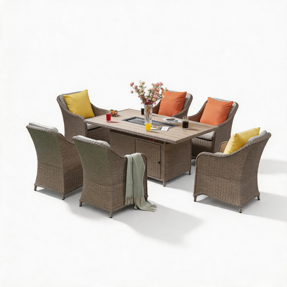 Furniture One 6 Seater Rattan Rectangular Fire Pit Table Image 2