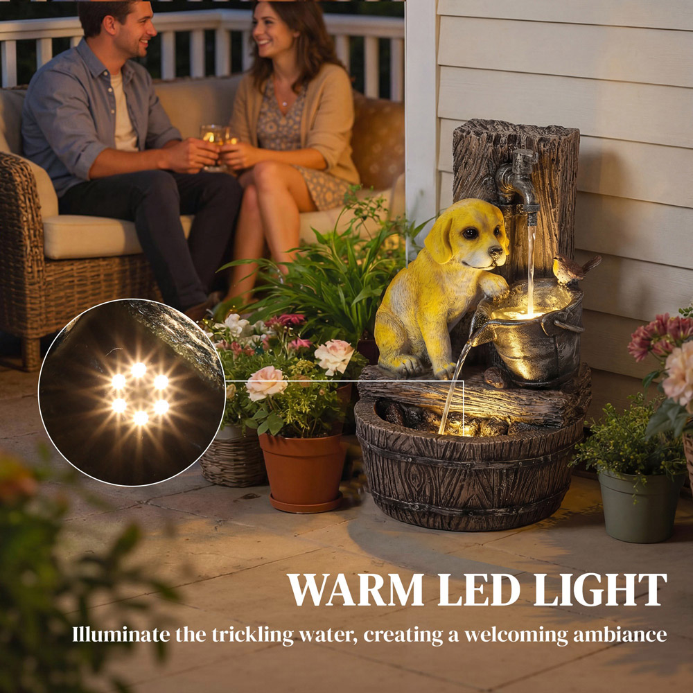 Outsunny Puppy and Bird Rustic Resin LED Garden Water Feature Image 7