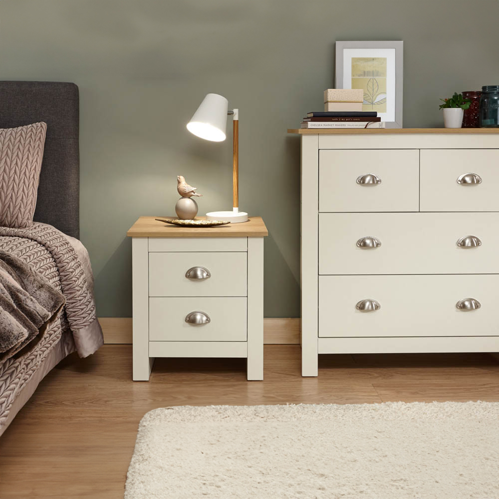 GFW Lancaster 2 Drawer Cream Bedside Table Image 6