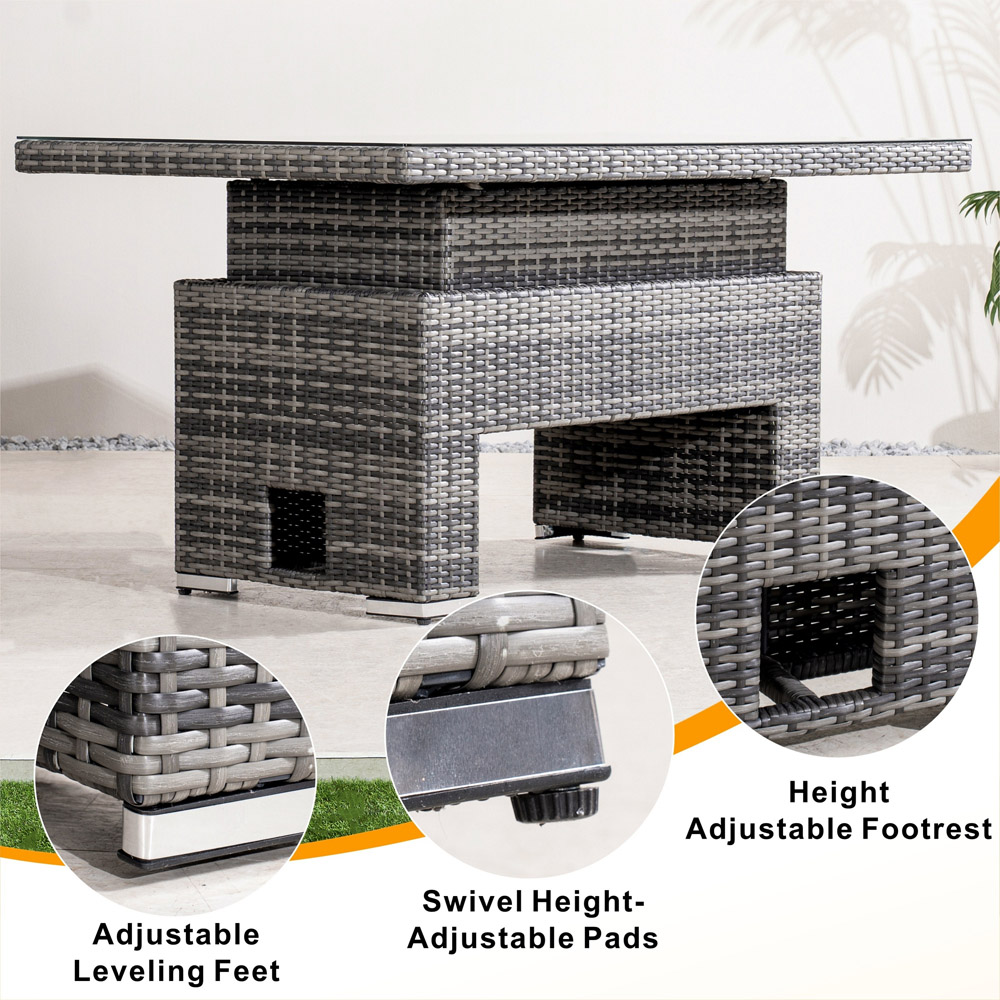 Direct Wicker Grey Rattan Tempered Glass Top Rising Garden Table Image 5