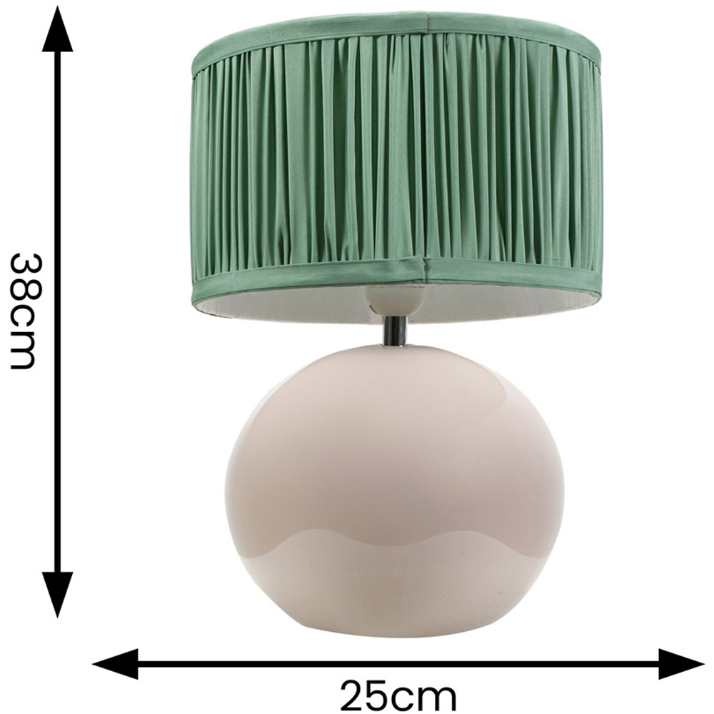 ValueLights Bosco Ruched Pleated Green Drum Shade Stone Ceramic LED Table Lamp Image 4