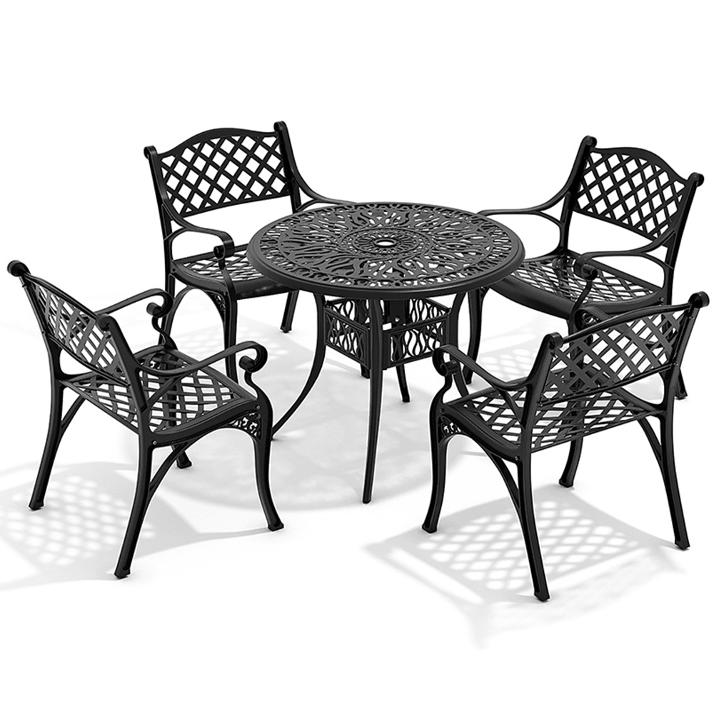 Living and Home 4 Seater Black Garden Bistro Set Image 2